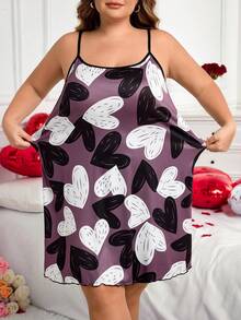 SHEIN CURVE+ CURVE PLUS /情人節/大尺碼女款休閒字母印花細肩帶洋裝，適合情人節 - 彩色 - 查看 3