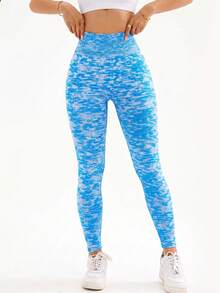 Solea Cove Solea Cove Legging Olahraga Bermotif dengan Pinggang Elastis Tanpa Jahitan - Biru - View 5