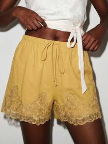 Livesso Women's Drawstring Waist Casual Daily Home Shorts - Camel - View 3