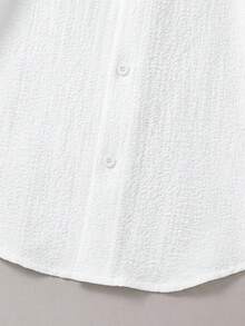 SHEIN Camisa de manga corta con botones delanteros de unicolor estilo vacaciones para niño preadolescente - Blanco - Ver 5