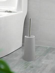 1pc Toilet Brush Set With Silicone Head 304 Stainless Steel Long Handle Plastic Base Ergonomic Durable Bathroom Cleaning Accessory Black/White/Grey Random Color - multicolor - View 7