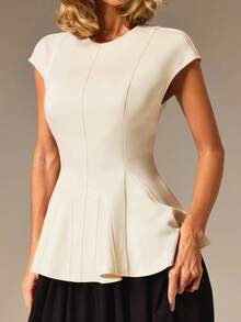 COSMINA Women's Summer Elegant Solid Color Waist-Cinching Tank Top Work Office Dinner Party Off-White - Apricot - View 7