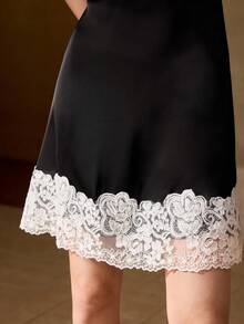 MOTF PREMIUM WOMEN'S SUMMER CONTRAST LACE SHORT STRAP DRESS - Black - View 4