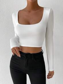 Chiquease Square Neck Crop Tee Fall Cloth For Women - White - View 6