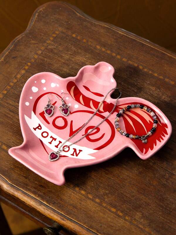 HARRY POTTER X SHEIN 1 Piece Of Love Potion Pattern Ceramic Mini Plate, Suitable For Desserts, Fruits, Small Food, Can Also Be Used As Home Storage, Storage Keys, Jewelry, Etc., Suitable For Microwave Ovens And Dishwashers, Suitable For Home Use