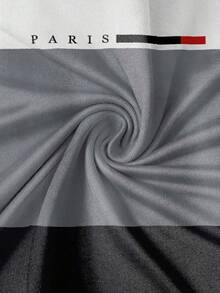 NEOREFINED 成熟休閒經典黑白灰拼色 PARIS 字母印花寬鬆短袖抽繩短褲休閒運動套裝，百搭戶外拼色短袖 T 恤與短褲兩件套 - 彩色 - 查看 6
