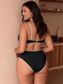 Swim Chiccia Plus Size Colorblock Trim Swimsuit Set - Black - View 2