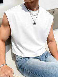 Manfinity Dauomo Casual Men's Fashion Minimalist Tank Top, Classic Versatile Color - White - View 5