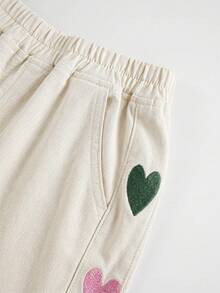 EMERY ROSE Plus Size Women's Heart Pattern Pocket Wide Leg Casual Denim Jeans - Beige - View 5