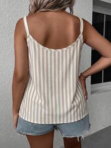 Comfylo Plus Size Apricot Striped Pattern Camisole, Suitable For Vacation And Casual Wear - Multicolor - View 3
