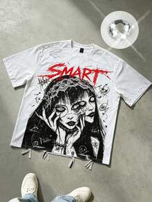 ROMWE MEN Street Life Men's Casual Fashion Heavy Rhinestone Embellished Short Sleeve Crew Neck T-Shirt - White - View 6