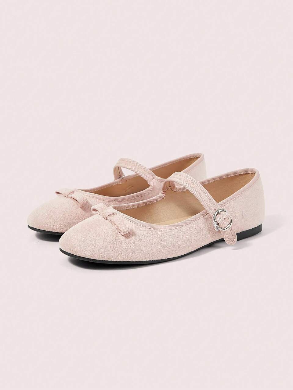 CUCCOO DOLLMOD Women's Shoes, Light Pink, Suede Texture, Retro Round Toe Mary Jane Flats, Decorated With Bows And Single Buckle Design, Suitable For Daily Casual Wear Fall Shoes