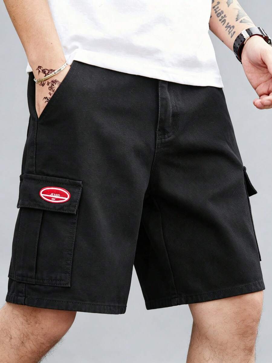 Manfinity Homme Men's Denim Wide Leg Shorts - Black - View 1