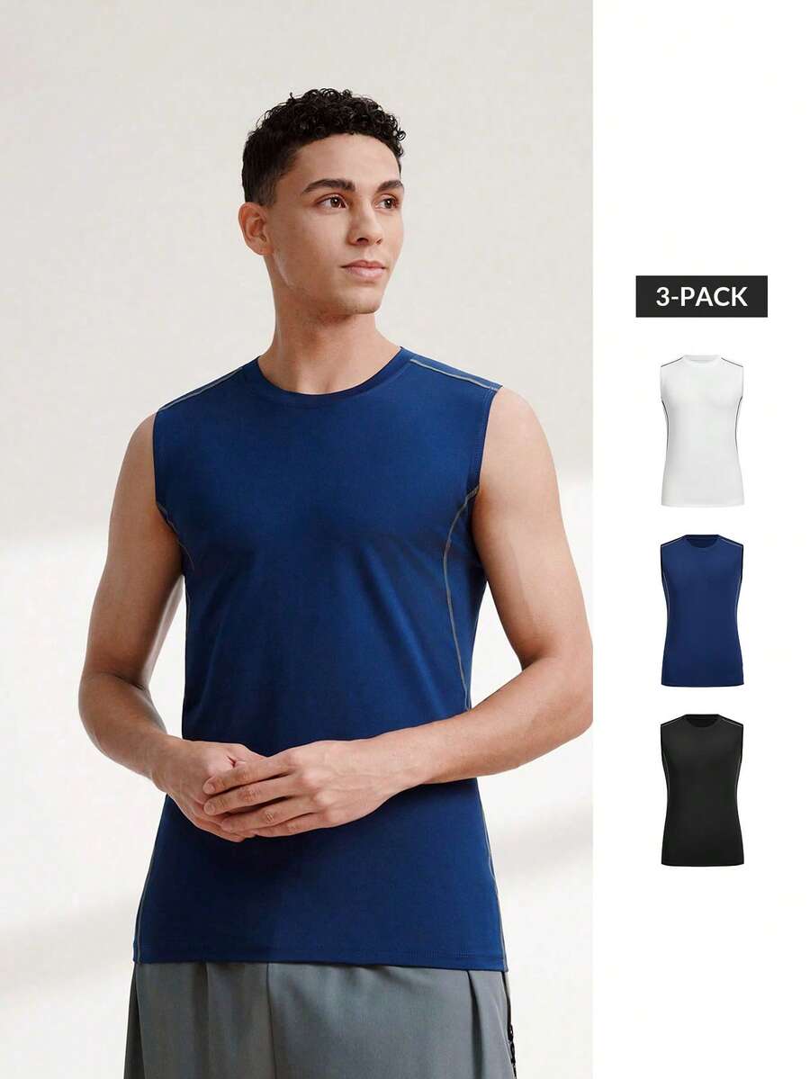 Driftmere 3pcs Compression Tank Tops For Boyfriend Style Men, Sports Fitness Clothing, Quick-Drying Sleeveless High Elasticity Tank Top Gym Clothes Boyfriend Style Men Basic Summer Workout Running - Black and White - View 1