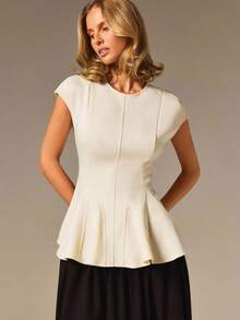 COSMINA Women's Summer Elegant Solid Color Waist-Cinching Tank Top Work Office Dinner Party Off-White - Apricot - View 5