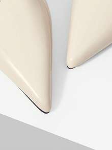Mnmlis Pointed Simple T-Buckle Design Wedge Heel Shoes Commuter Versatile On Daily Dating Dinner Party - Beige - View 3