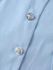 Franclia Casual Elegant Minimalist French Style Blazer Jacket For Outing, Work, Commute, Blue Buttons, Faux Pockets, Cropped Sleeves With Cuff Design, Light Blue, Summer, All Seasons, Plus Size Women's Blazer - Blue - View 6