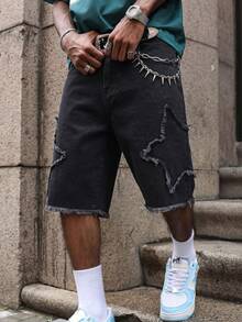 Manfinity EMRG Short en jean d'été pour hommes, short ample à jambes larges style street - Noir - Voir 1