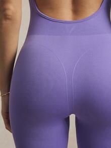 Mono deportivo de verano morado para mujer Activina, mono de yoga y gimnasio, transpirable, absorbente de humedad, sin costuras, para ballet y danza, leggings deportivos básicos para entrenamiento - Morado - Ver 2