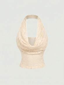 SHEIN MOD Tank Top Wanita Serbaguna dengan Hiasan Renda yang Mengencangkan Pinggang - Aprikot - View 9