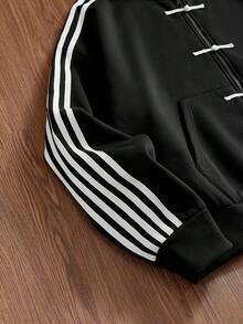 SWAVVY Men's Hooded Colorblock Pocket Casual Versatile Daily Long Sleeve Sweatshirt - Black - View 4