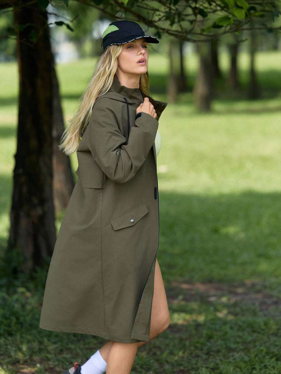 In My Nature 女款連帽戶外雨外套 - 軍綠色 - 查看 1