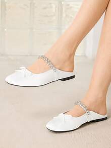 MOTF MARY JANE FLATS WITH SQUARE TOE AND RHINESTONE DETAIL FOR CHRISTMAS SPRING SHOES - White - View 8