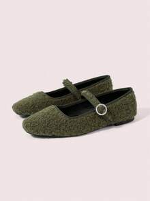 CUCCOO DOLLMOD 女款紅色可愛平底鞋，極簡時尚休閒日常穿著，聖誕春季鞋 - 軍綠色 - 查看 4