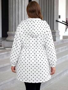 SHEIN LUNE 大尺碼素色連帽前開襟拉鍊休閒長袖夾克 秋季服飾 - 黑與白 - 查看 2