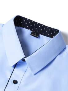 Calvornis Áo sơ mi nam size lớn phối patchwork họa tiết chấm bi, cài nút đơn, phong cách thường ngày - Màu xanh lam - Xem 7