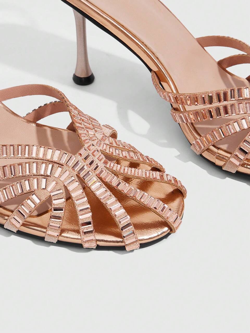 CUCCOO SZL Women's Sexy Rhinestone Elegant Champagne Color Stiletto High Heel Sandals, Suitable For Commuting, Dating, Gathering, Holiday, Party, Wedding, Vacation