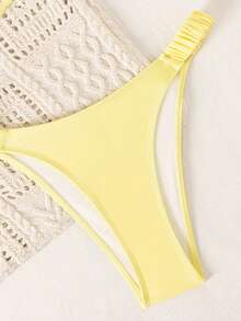 Swim Mod Spring/Summer Polka Dot Print Bikini Swimsuit For Women, Sexy Beach Vacation Swimwear With Double Shoulder Straps - Yellow - View 5