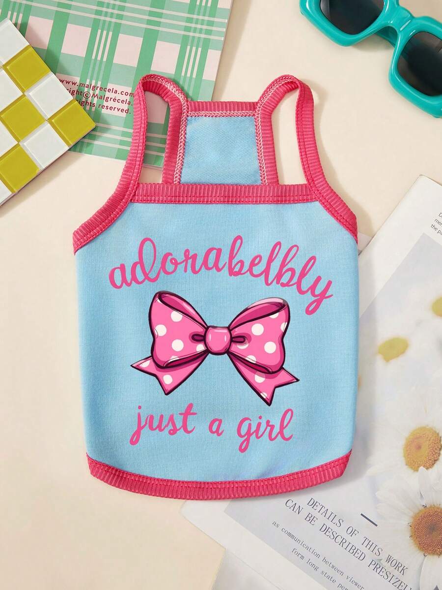 PETSIN 1 Piece Of Cute Letter And Bow Pattern Printed Pet Vest, Comfortable And Breathable, Casual Style, Breathable And Anti Shedding Pet Clothing - Multicolor - View 1
