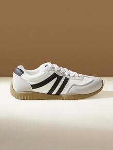 CUCCOO EASI Zapatos casuales planos para mujer con cordones, versátiles para salir, zapatos de entrenamiento moral universitario - Blanco y Negro - Ver 2