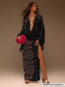 MUSERA Linen Sequin Detail Asymmetric Maxi Skirt Summer Beach Vacation Sexy Cute Boho Travel Festival Pocha - Black - View 1