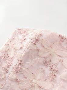 Franclia Plus Size Women's Elegant Mesh Embroidered Beaded Strapless Top For Party - Pink - View 5