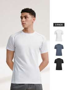 Driftmere 3pcs/Set Boyfriend Style Men's Compression Sports Training Tee, High Elasticity, Quick Drying, Short Sleeve Running Tee, Summer Gym Clothes Boyfriend Style Men Basic T Shirt Black Workout - Black - View 1