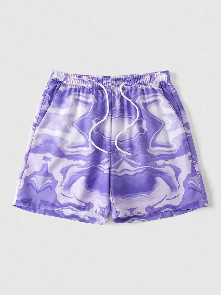 ROMWE MEN Street Life Men's Drawstring Waist Colorblock Casual Beach Shorts - Multicolor - View 1