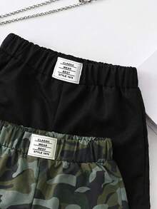 2pcs/Set Baby Boy Casual Camouflage & Black Shorts, Comfortable Versatile Shorts, Suitable For Daily Wear, Outdoor Sports And Spring/Summer/Autumn Seasons, Baby Boy Clothes Casual Shorts - Multicolor - View 3