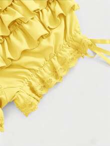 ROMWE Kawaii Women's Drawstring Waist Ruched Casual Daily Skort - Yellow - View 4