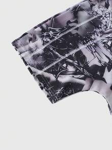 ROMWE MEN Men's Branch Print T-Shirt And Shorts Set - Grey - View 3
