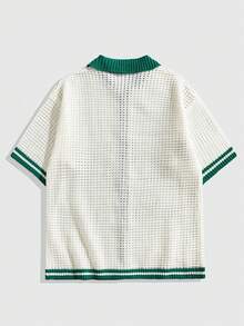 ROMWE MEN Men's Plus Size Colorblock Trim Patchwork Short Sleeve Cardigan - White - View 2