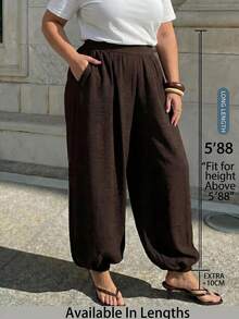 SHEIN Tall CURVE Plus Size Women's Chocolate Brown Drawstring Pants Vacation Autumn Elegant Fall Formal Casual Elegant Business Carribean - Brown - View 3