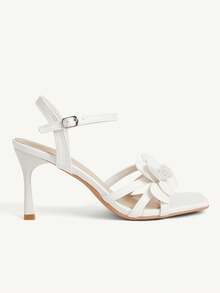 CUCCOO CHICEST Women Shoes Multi-Color Three-Dimensional Flower Square Toe Stiletto Buckle Sandals Gentle Lady Style Spring And Summer Models Suitable For Dating - White A - View 3