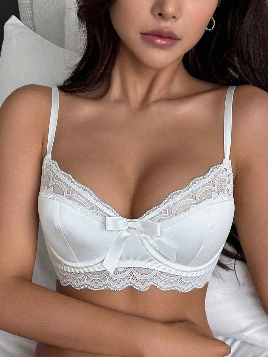 DAZY 白色蕾絲聚攏棉杯性感蕾絲拼接女款內衣 - 白色 - 查看 1