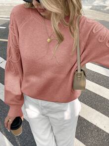 Serisse Women's Autumn/Winter Casual Solid Color Hand-Knit Flower Sweater - Dusty Pink - View 1