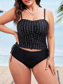 Swim Lushoire Baju Renang Tankini Camisole Motif Leopard 2 Potong untuk Wanita Ukuran Plus, Cocok untuk Liburan di Pantai, Dilengkapi Penutup Perut. - Hitam dan Putih - View 6