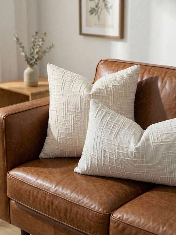 Cirelle 1pc Modern Textured Throw Pillow Covers, Geometric Jacquard Lumbar Decorative Cushion Cover For Sofa Couch Bedroom (No Insert)