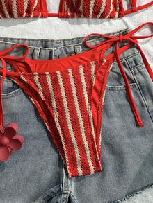 Swim Mod 女款兩件式比基尼泳衣套裝，2合1，細肩帶，特殊布料拼接，純色綁帶，休閒舒適度假泳裝 - 彩色 - 查看 3