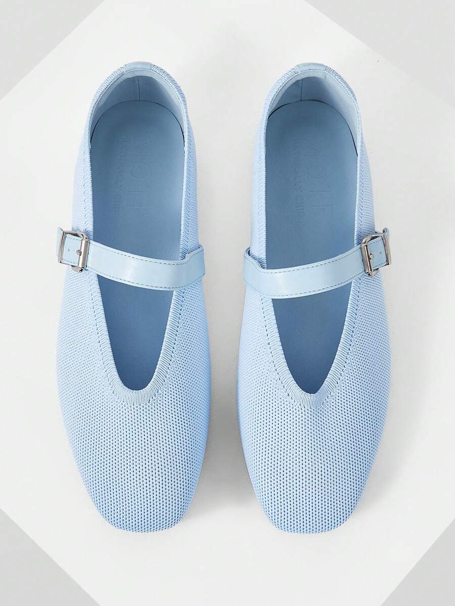 MOTF PREMIUM PU LEATHER BUCKLE MARY JANE FLAT SHOES FOR CHRISTMAS SPRING SHOES - Light blue - View 1